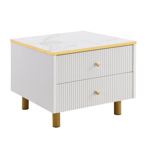 UK Local Coffee Table Set Of 2, Nesting Coffee Table With Marble Pattern, Modern Gold Nesting Side Table, Coffee Table With Drawer, Metal Frame Square End Table, Center Tables For Living Room,Bedroom And Small