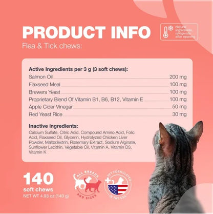 US Local Flea Support Chews For Cats Salmon Flavor Flea And Tick Supplement For Cats Daily Oral Cat Flea And Tick Treatment Chews Soft Treats For All Breeds & Ages
