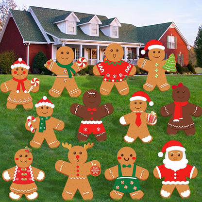 US Local 12 Pcs Christmas Gingerbread Man Yard Sign Waterproof Outdoor Xmas Gingerbread Lawn Signs Yard Decoration For Holiday Lawn Yard Patio Walkway Pathway Decor