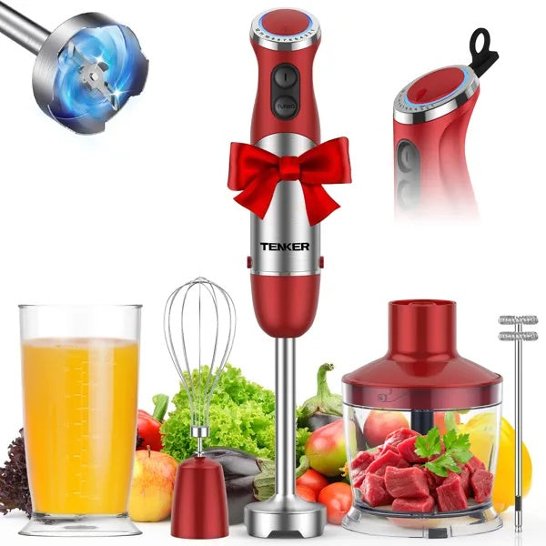 US Local 5 In 1 Immersion Blender Handheld 12 Speed Mode Hand Blender, Stainless Steel Blade With Mixing Beaker,