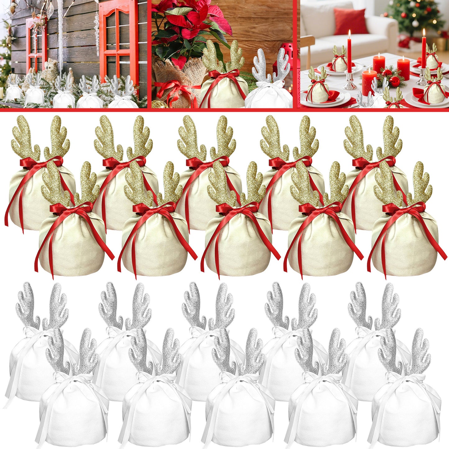 US Local 5 Pcs Christmas Antler Gift Bags