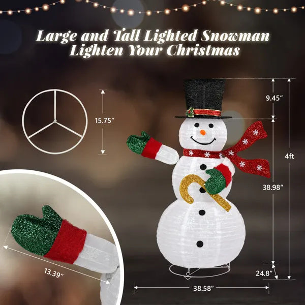 4ft Lighted Pop-Up Snowman, Large Christmas Holiday Decoration  Top Hat, Scarf For Outdoor Lawn Yard Xmas Decor