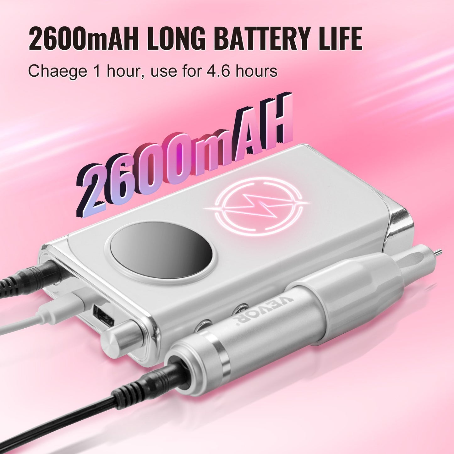 US Local VEVOR Electric Rechargeable Nail Drill, 40,000RPM Portable Cordless Nail E File Machine, LCD-Display Acrylic Gel Grinder Tool With 6 Bits And 50PCS Sanding Bands For Manicure Pedicure Carve Polish