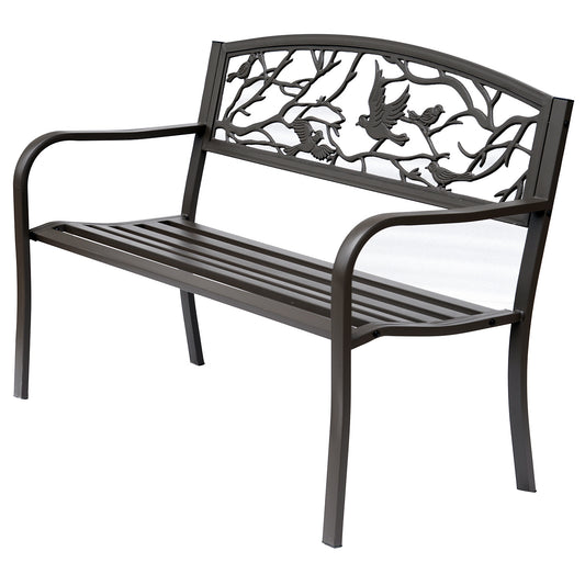 US Local Brown Metal Garden Bench 50 Patio Seating With Backrest & Armrests