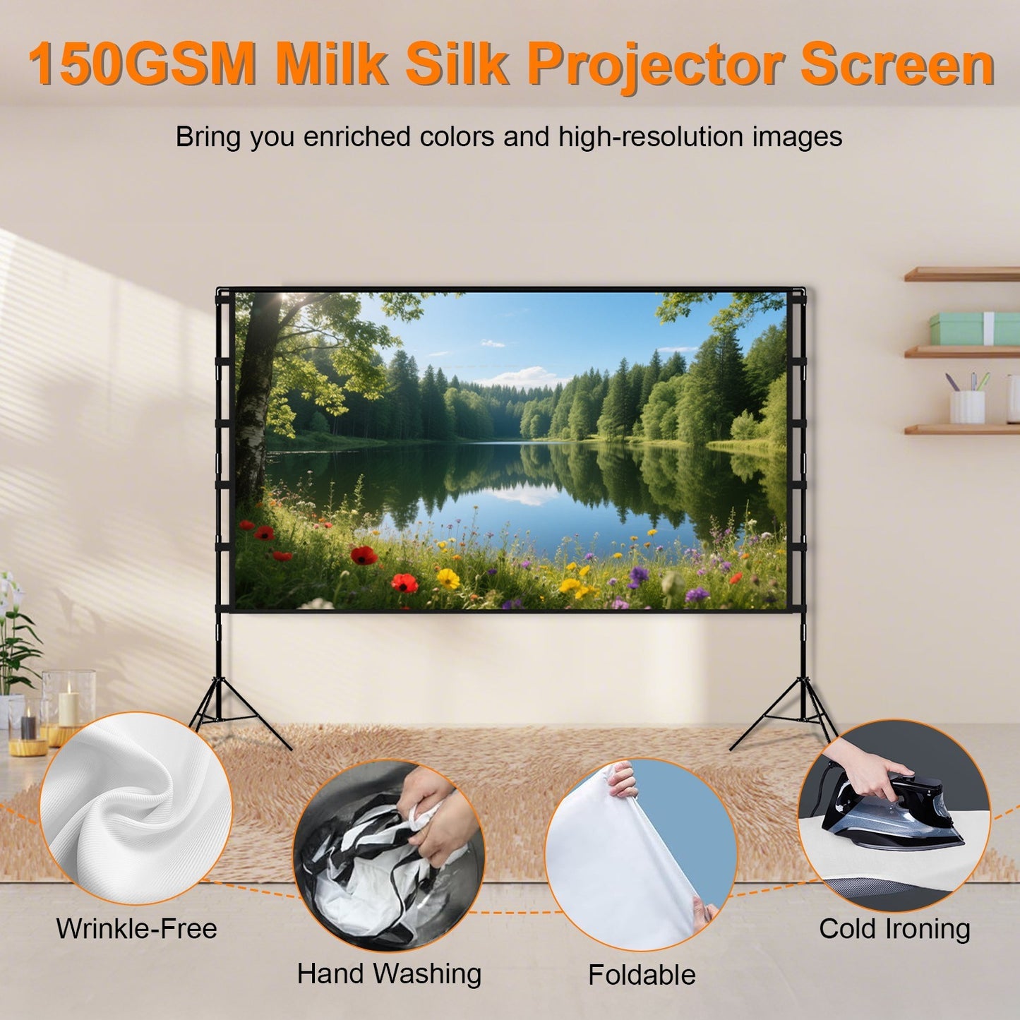US Local 1Pc 120inch Or 100inch Projector Screen With Stand 16 9 4K HD Rear Front Wrinkle Free Portable And Foldable Movie Screen With Carry Bag For Indoor Outdoor Home Theater Backyard Cinema