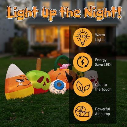 US Local 8FT Long Halloween Inflatables Pumpkins Eyeball Candy Outdoor Decorations, Blow Up Yard Decoration With Built-in LEDs Lighted For Lawn Garden Outside Indoor Decor