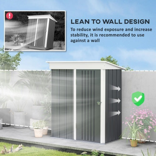 UK Local Outsunny Metal Garden Shed, Outdoor Lean-to Shed For Tool Motor Bike, With Adjustable Shelf, Lock, Gloves, 5x3x6  Dark Grey