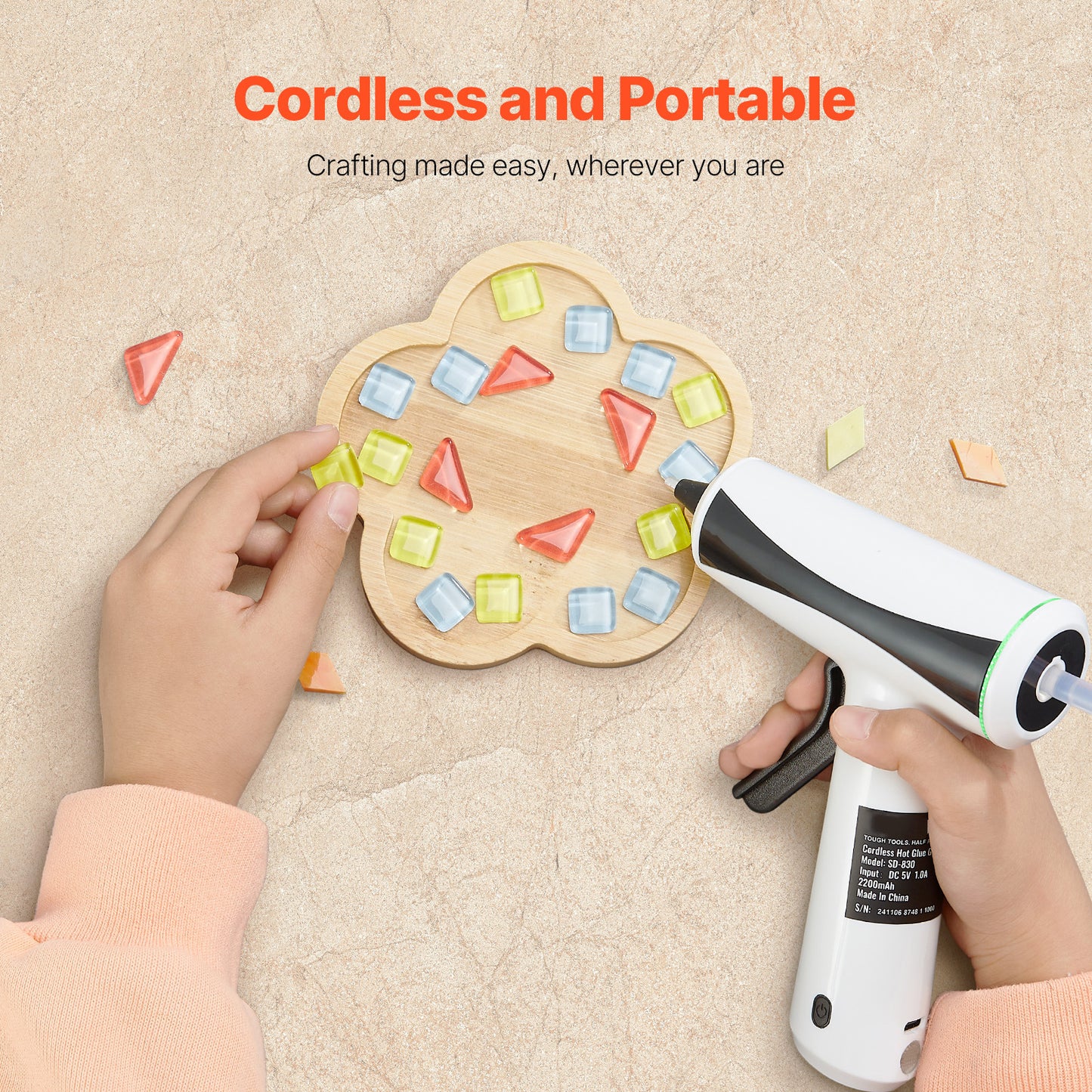 US Local VEVOR Hot Glue Gun, Rechargeable Cordless Glue Gun, Mini Wireless Hot Glue Gun Kit With 2200mAh Battery, 20 Pcs Glue Sticks, Fast Preheating & High Temp, For Crafts, Arts, DIY, Quick Home Repairs