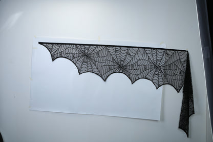 US Local Halloween Decoration Black Lace Spiderweb Fireplace Mantle Scarf Cover Festive Party Supplies Fireplace Scarf 96 X 18 Inch For Halloween Christmas Party Door Window Decoration