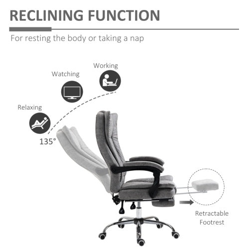 UK Local Vinsetto Home Office Chair Microfibre Desk Chair With Reclining Function Armrests Swivel Wheels Footrest Grey