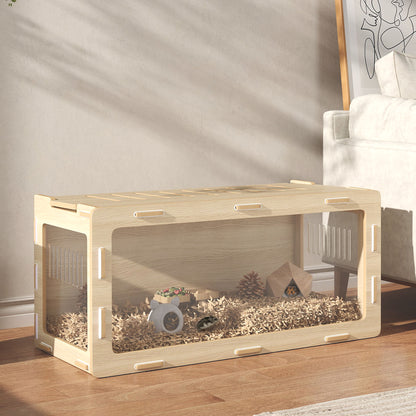 US Local Hamster Cage With Easy View Acrylic Panels, Air Vents & Openable Roof, For Gerbil, Guinea Pig, 39 X 20 X 18.5, Oak