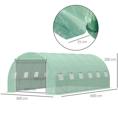 UK Local Outsunny 6 X 3 X 2 M Polytunnel Greenhouse With Roll-up Door And 12 Mesh Windows, Walk-in Garden Tunnel Warm House Tent With UV-resistant PE Cover And Galvanised Steel Frame, Green