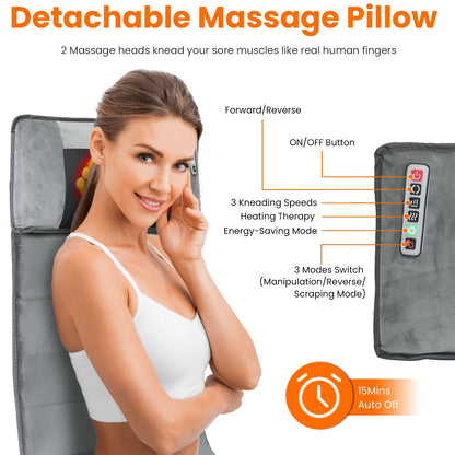 US Local 1 Set Upgrade Type Full Body Electric Massage Mat With Heat Vibration Massage Pad Cushion Back Massage Mattress Chair Pad With Neck Massage Pillow With 10 Vibration Motors Timer