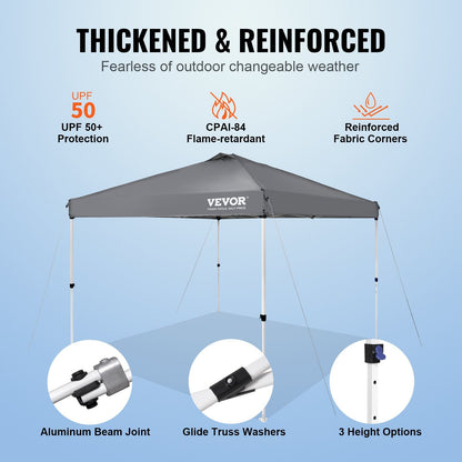 US Local VEVOR Pop Up Canopy Tent, 10 X 10 Ft, 250 D PU Silver Coated Tarp, With Portable Roller Bag And 4 Sandbags, Waterproof And Sun Shelter Gazebo For Outdoor Party, Camping, Commercial Events, Dark Gray