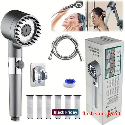 US Local Stainless Steel Fixture - 5 Filter Shower Set, With 3 Adjustable Modes, Stainless Steel Panel And Adapter, Perfect Christmas Gift, Christmas Shower. My Order