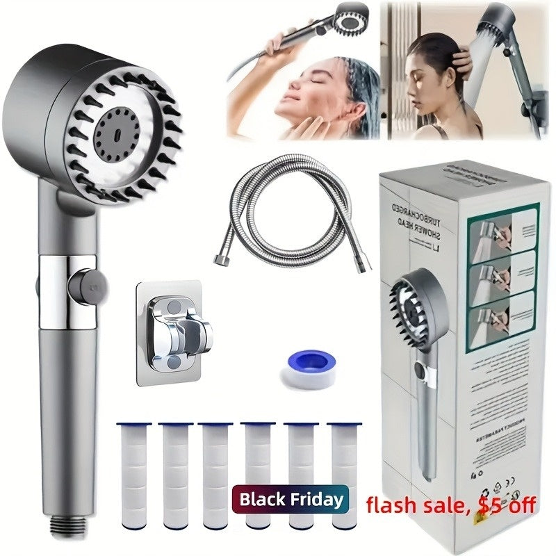 US Local Stainless Steel Fixture - 5 Filter Shower Set, With 3 Adjustable Modes, Stainless Steel Panel And Adapter, Perfect Christmas Gift, Christmas Shower. My Order