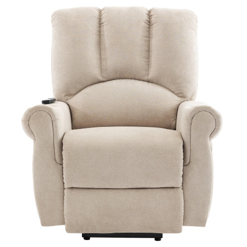 UK Local Power Lift Beige Geriatric Chair - Single Motor, Heated Massage, Standing Assist, Storage Bag, Cup Holder