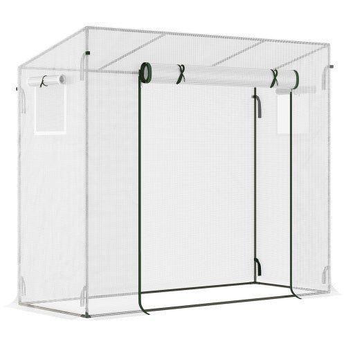 UK Local Outsunny Small Walk-in Garden Greenhouse With Steel Frame, Large Roll-up Door And Windows, 200Lx76Wx168Hcm, White