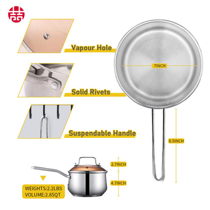 US Local WANGYUANJI Non-Stick Stainless Steel Saucepan With Lid, 2.85QT Small Soup Pot For All Stoves, Oven Save, Dishwasher Safe