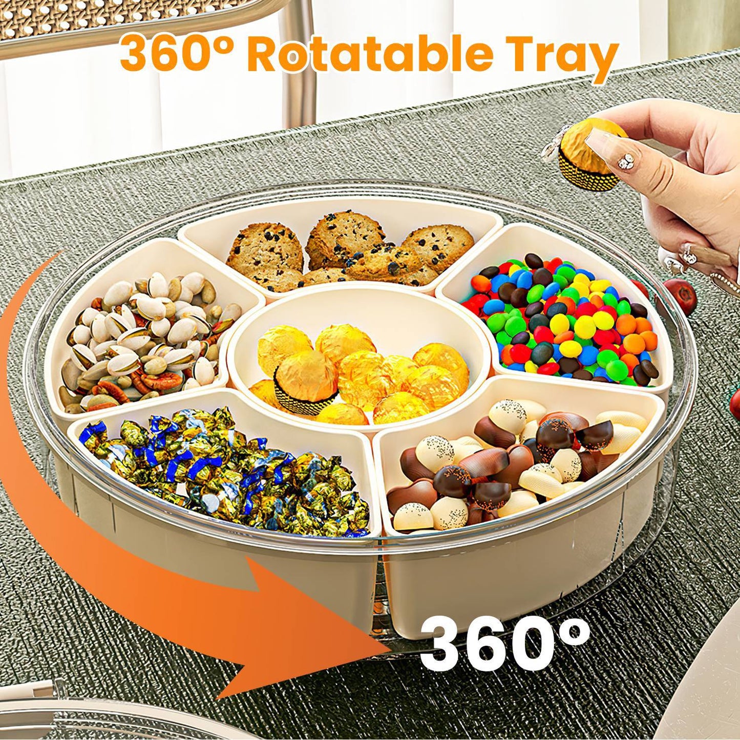 US Local 2Pcs Divided Serving Tray With Lid And Handle 360 Degree Rotatable Snack Box Container With 6 Dividers Clear Portable Snack Platters For Fruit Candy Nut Snack Perfect For Party Picnic S