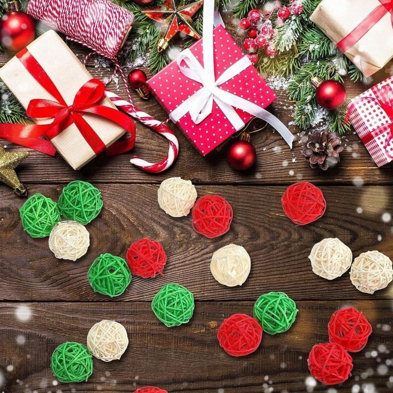 US Local 30 Pcs Christmas Rattan Balls Decorations Christmas Wicker Balls Decorative For Christmas Home Decor DIY Vase Bowl Filler Ornament Table Decoration