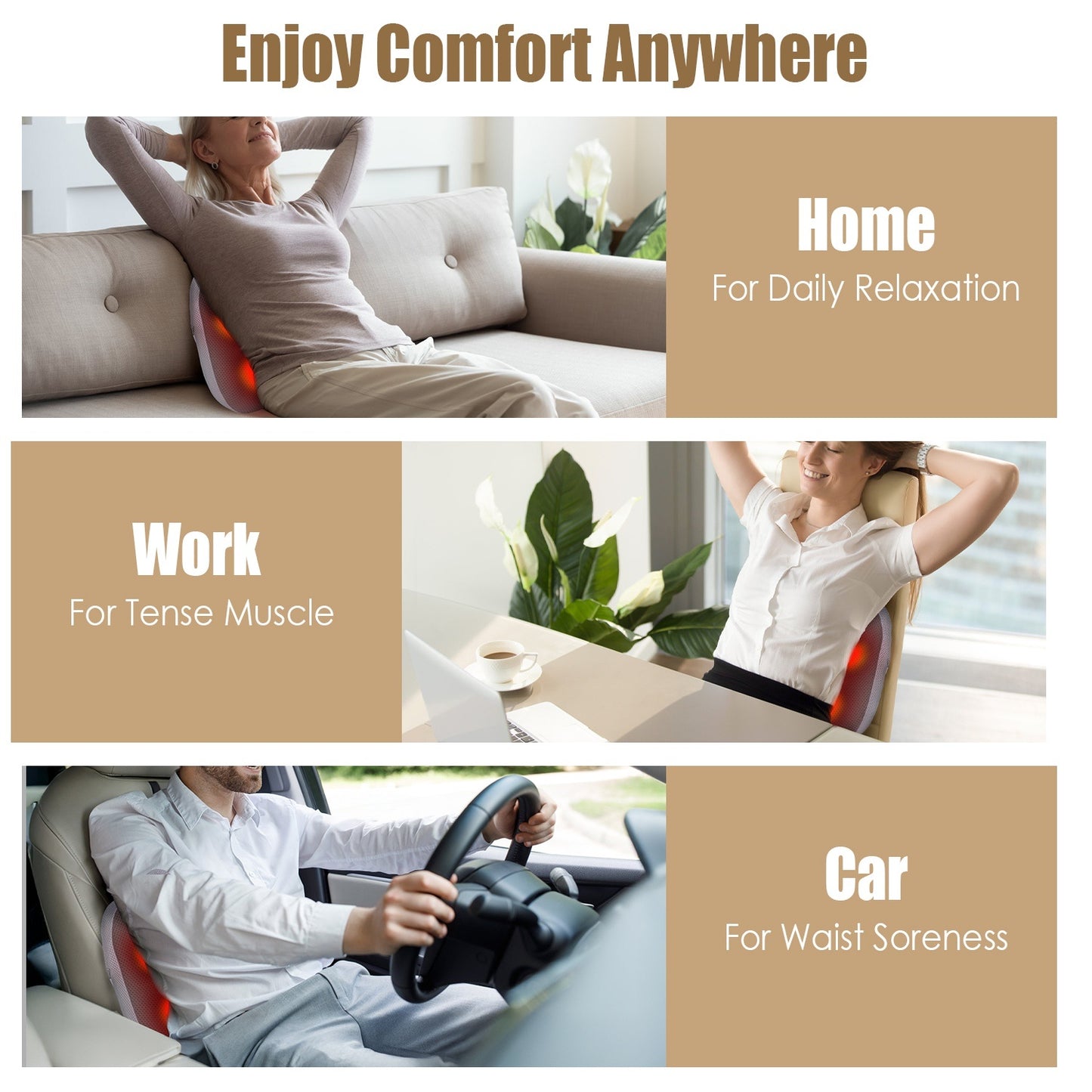 US Local 1Pc Shiatsu Back And Waist Massager With Heat Cordless Rechargeable Kneading Lower Back Massage Pillow Portable Lumbar Massager For Home Car Office