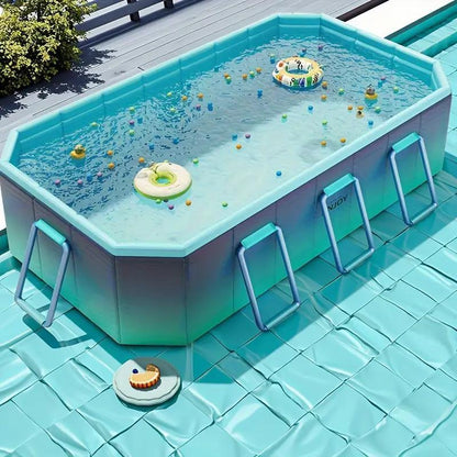 US Local 2.6-meter Glacier Blue Swimming Pool - No Inflation Required, Leak-proof, Soothing Glacier Blue Aesthetics, Stylish And Elegant Design - A Must-Have For Family Water Games And Cool Summer Recreation I