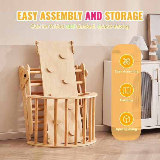 US Local Pikler Triangle Set, 5 In 1 Toddler Climbing Toys Indoor Playground, Ramp, And Arch, Montessori Climbing Set With Triangle, Large Size Wooden Climbing Gym For Toddlers 1-3 Years, Wood Color