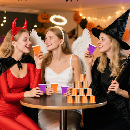 US Local 50 Pcs Mini Disposable Shot Glasses Halloween Plastic Shot Glasses Bulk Orange Purple 2 Oz Party Cups For Wine Whiskey Food Halloween Party Drinking Supplies Trick Or Treat Party Drinking Supplies