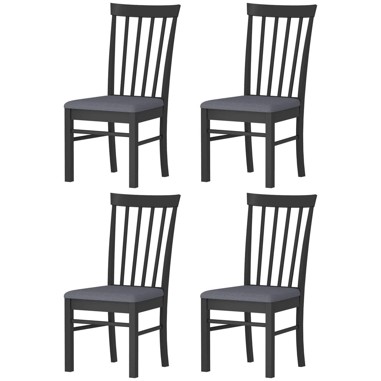 US Local Wooden Dining Chairs Set Of 4, Farmhouse Upholstered Kitchen Chairs With Rubber Wood Frame, Black And Gray