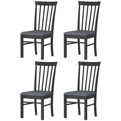 US Local Wooden Dining Chairs Set Of 4, Farmhouse Upholstered Kitchen Chairs With Rubber Wood Frame, Black And Gray