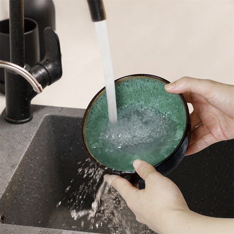 US Local Creative Western Food  Kiln Change Peacock Green Bowl 24oz Bowl Set Of 4 For Cereal, Salad, Pasta, Soup, Dessert, Serving Dishwasher, Microwave And Oven