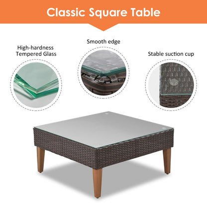 US Local 4-Piece Outdoor Wicker Sofa Set, L-Shape Patio Furniture With Colorful Pillows