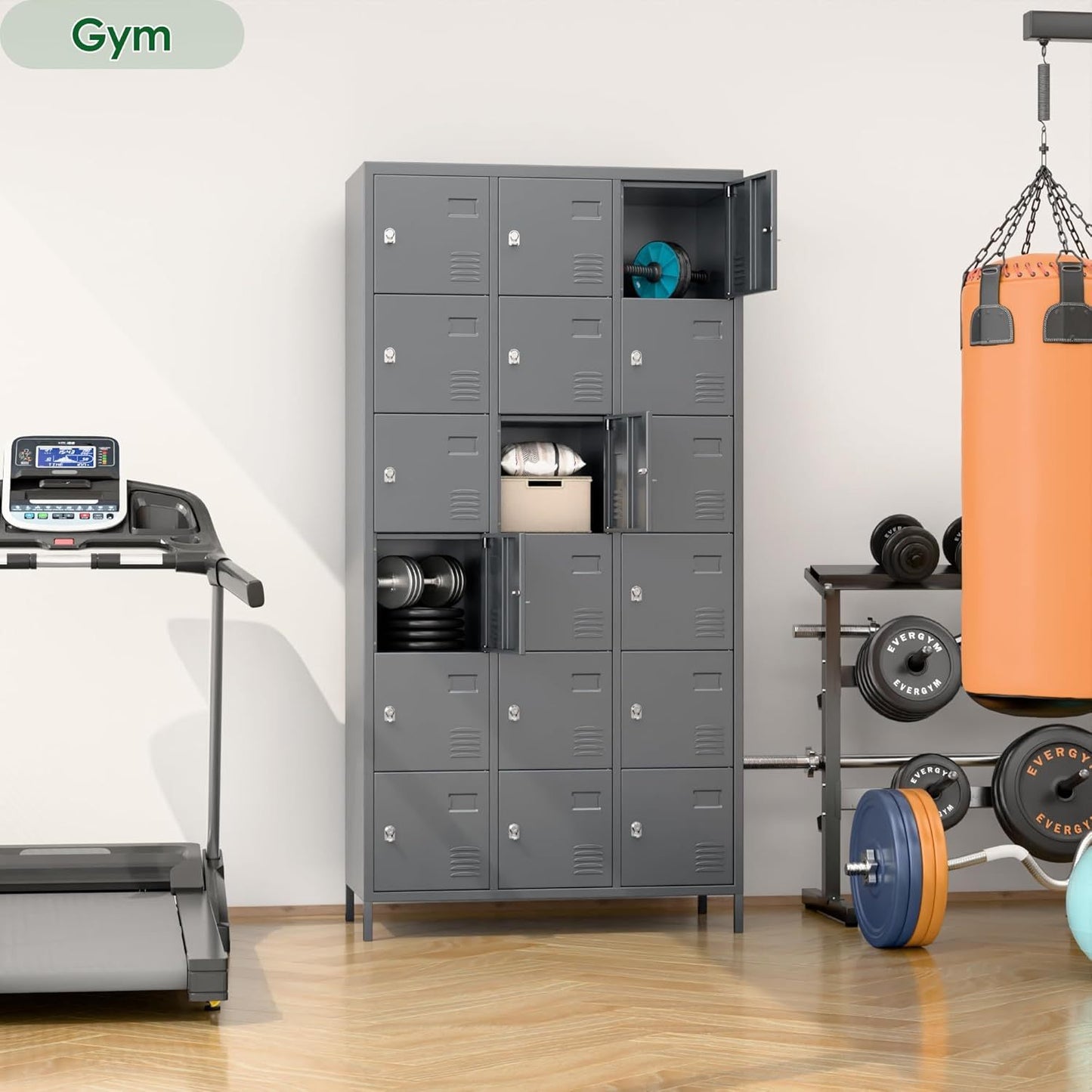 US Local Metal Lockers For Employees With 18 Door,Metal Storage Locker With Lock For School Garage Gym Office Home Bedroom,Assembly Required,18 Doors Dark Grey