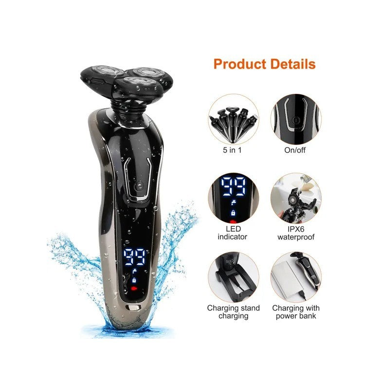 US Local 5 In 1 Electric Razor Shaver Rechargeable Cordless Head Beard Trimmer Shaver Kit IPX6 Waterproof Dry Wet Grooming Kit