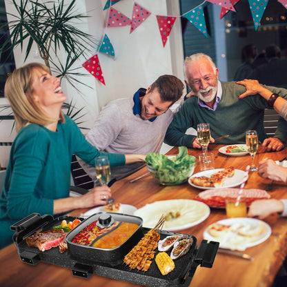 US Local 2 In 1 Electric Hot Pot With Grill 2800W Smokeless Non-Stick Korean BBQ Grill Shabu Shabu Hot Pot Combo With Independent Temperature Control 5 Gears Firepower For 3-10 People