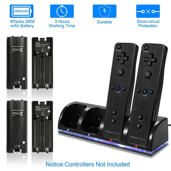 US Local 4 Remotes Charging Dock Game Controller Charger 2800mAh Rechargeable Battery Charging Stations