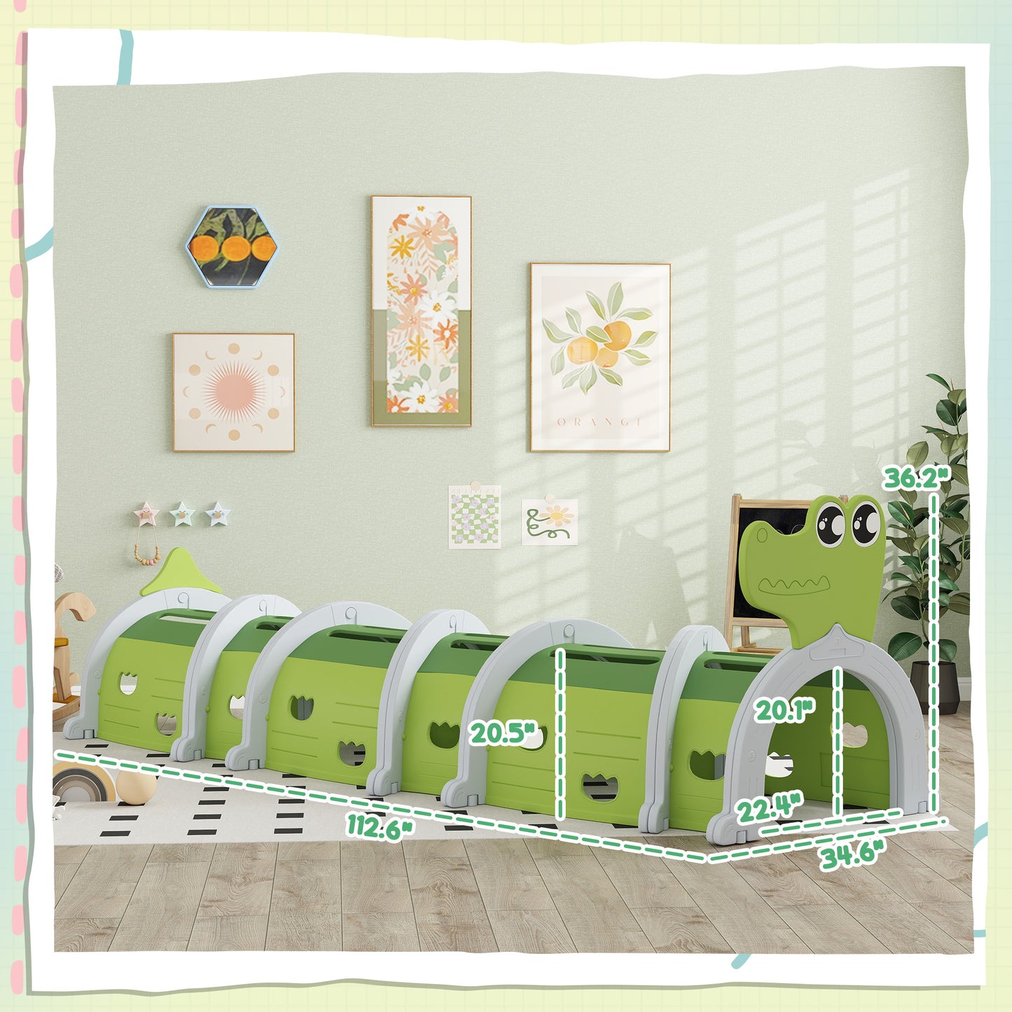 US Local Crocodile Design Kids Play Tunnel for Kids to Crawl Through