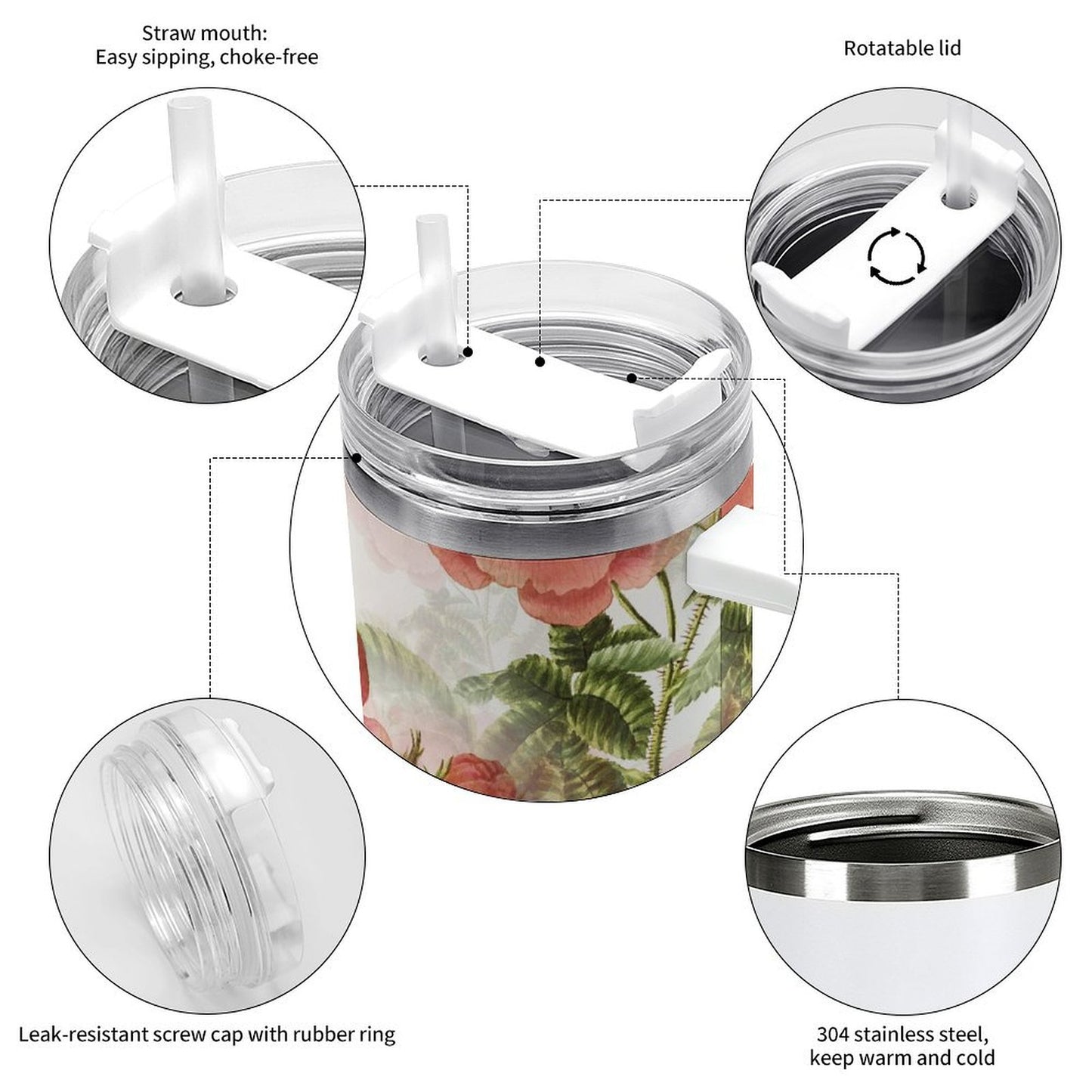 POD US Local Tumbler 40 oz Large Capacity Car Cup Flower