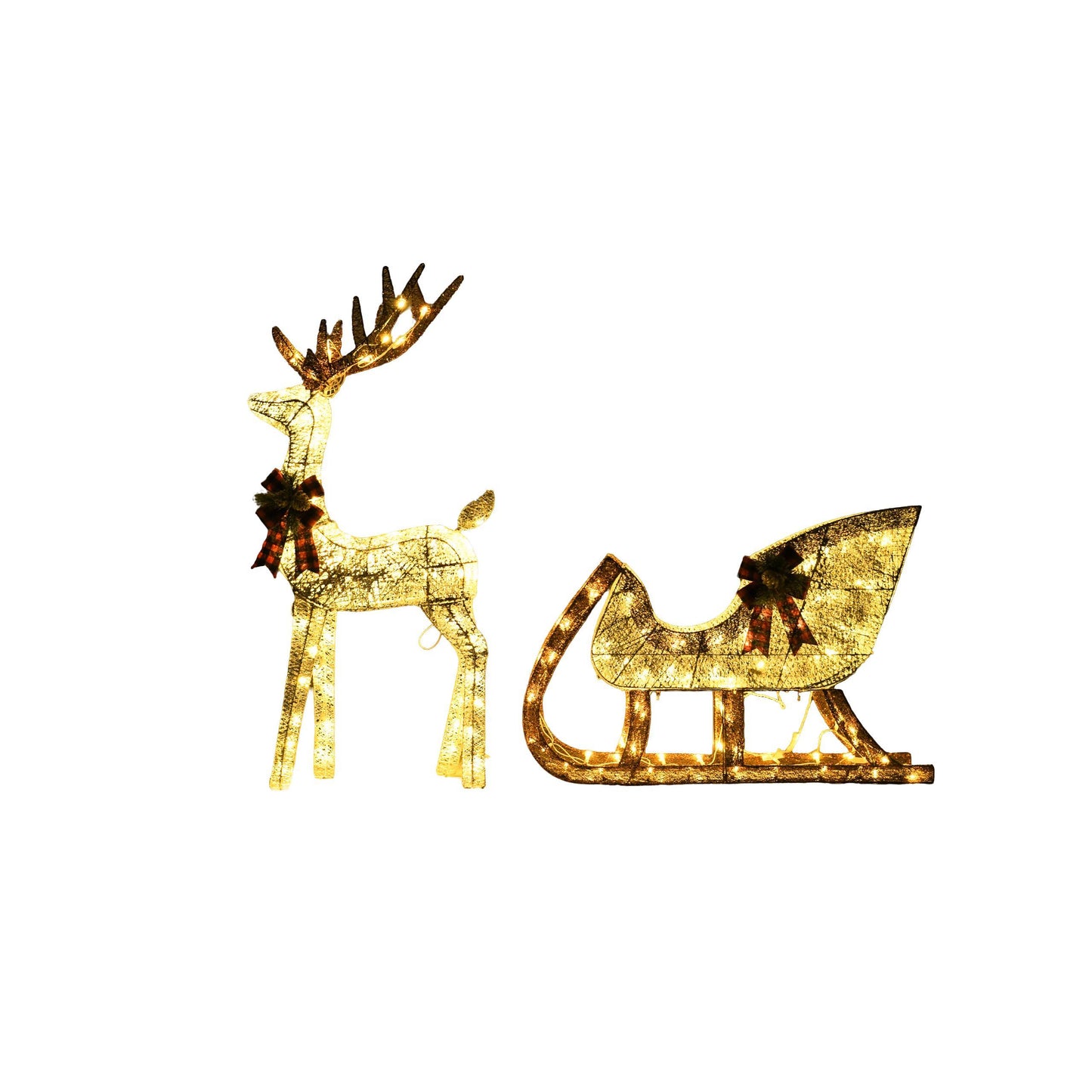 US Local 48-inch Christmas Reindeer And 38-inch Sleigh Decorations Create A Festive Atmosphere, Suitable For Indoor And Outdoor Scenes, A Must-have For Christmas