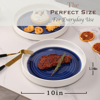 US Local White-Blue Ceramic Dinner Plates Set of 2 - Microwavable Plates for Heating Food Stylish Dinner Plates Dishwasher Safe Ceramic Plates
