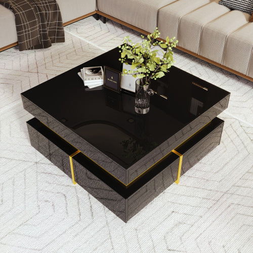 UK Local Coffee Table, High-Gloss Living Room Table, Side Table With Drawers And Gold Accents