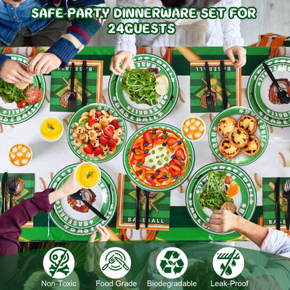 US Local 171 Pcs Baseball Party Supplies Kit Baseball Birthday Party Disposable Dinnerware Set Baseball Themed Party Tableware Decorations Cups Plates Napkins Spoons Knives Forks Tableclothes