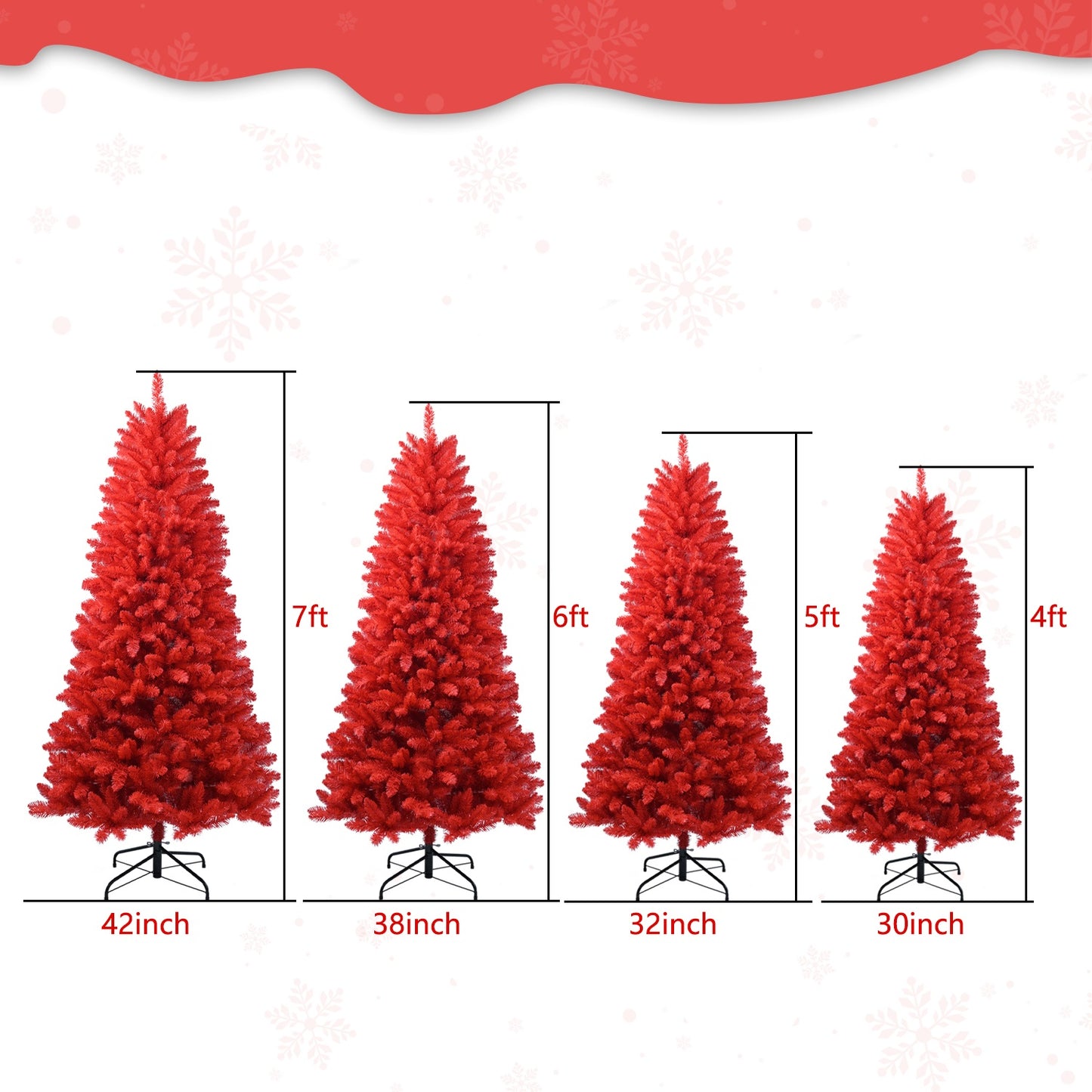 US Local 6 ft Red Artificial Christmas Tree Halloween Tree With Metal Foldable Stand, Full Artificial Christmas Tree With 804 Branch Tips, Easy To Assemble, Indoor Holiday Decoration
