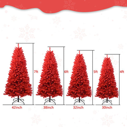 US Local 6 ft Red Artificial Christmas Tree Halloween Tree With Metal Foldable Stand, Full Artificial Christmas Tree With 804 Branch Tips, Easy To Assemble, Indoor Holiday Decoration