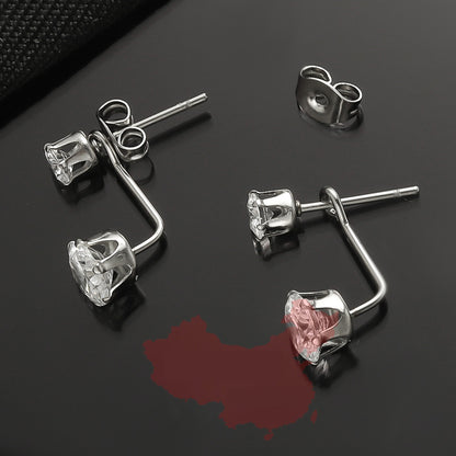 Zircon L-shaped Stud Earrings Titanium Steel Fashion