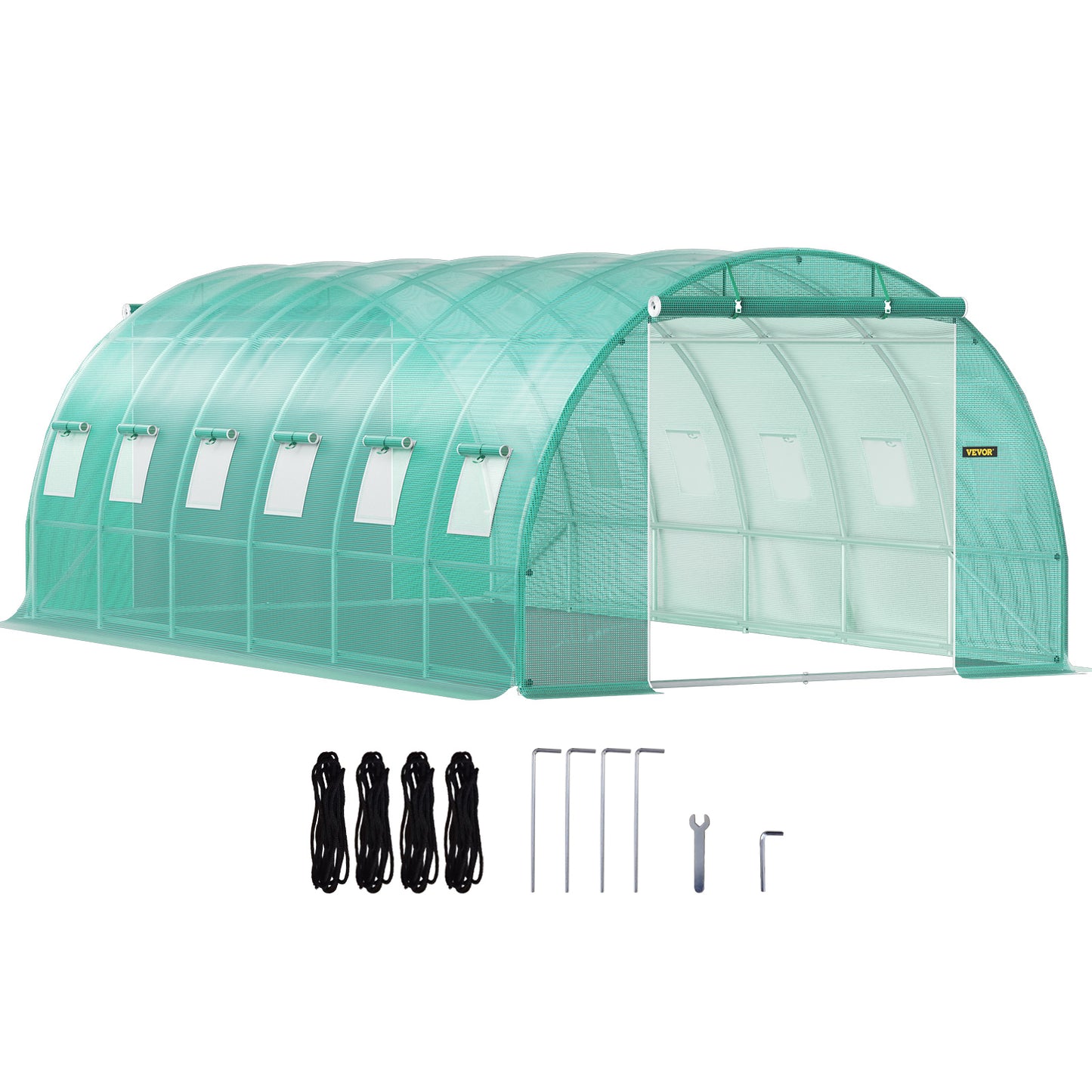 US Local VEVOR Walk-in Tunnel Greenhouse, 20 X 10 X 7 Ft Portable Plant Hot House W Galvanized Steel Hoops, 3 Top Beams, Diagonal Poles, 2 Zippered Doors  12 Roll-up Windows, Green