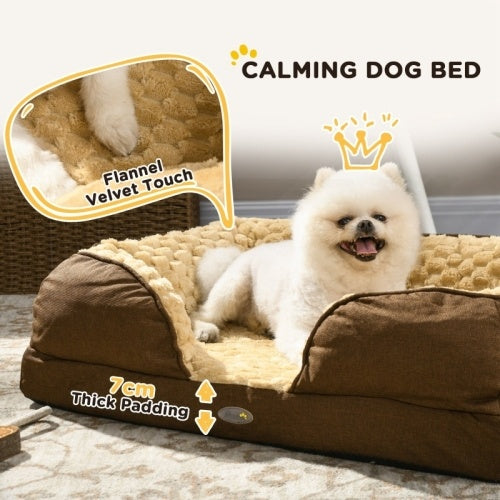 UK Local PawHut Calming Dog Bed Pet Mattress W  Removable Cover, Anti-Slip Bottom, For Small Dogs, 70L X 50W X 18Hcm - Brown