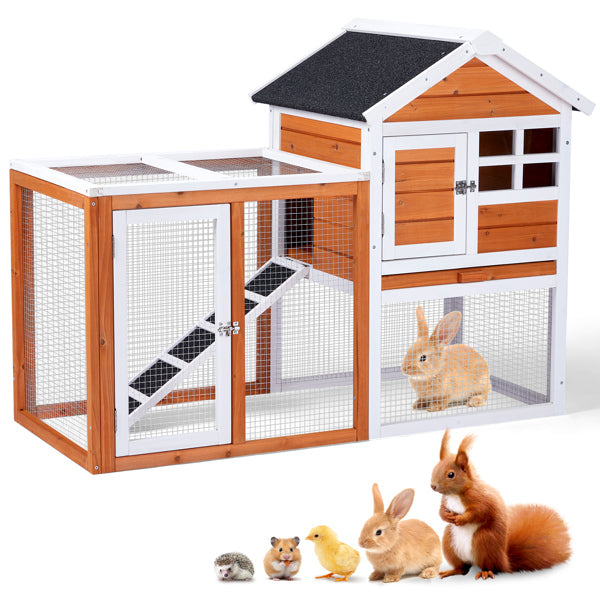 US Local House Type With Running Ladder, Orange-red, Wooden Chicken Rabbit Cage