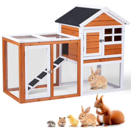 US Local House Type With Running Ladder, Orange-red, Wooden Chicken Rabbit Cage